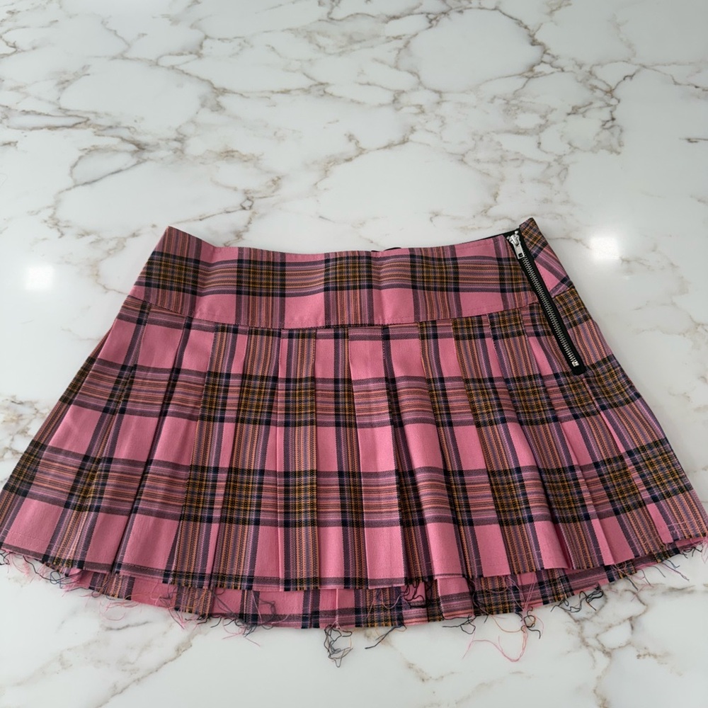 Current Mood Pink Plaid Skirt